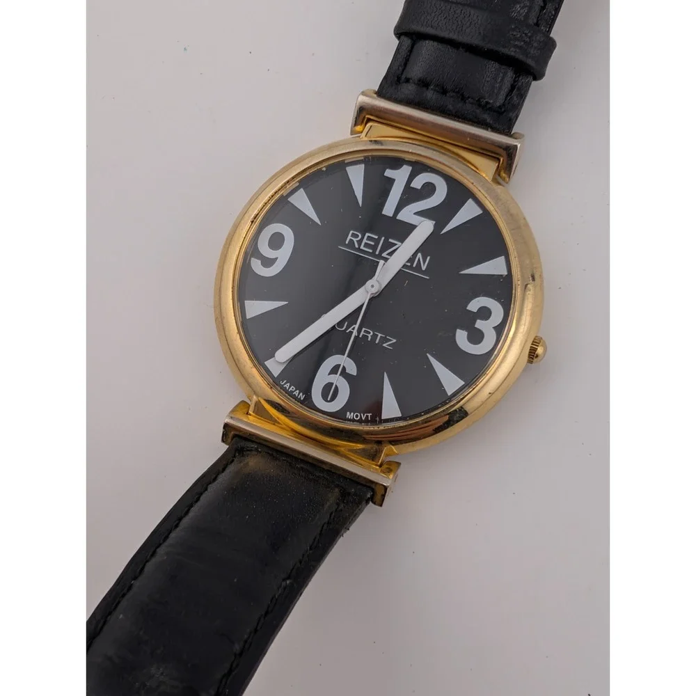 Reizen Women's Watch 41mm Gold Case Black Leather Band- New Battery